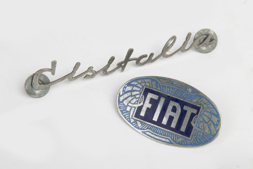FIAT / CISITALIA: A Fiat oval grille badge, 10cm wide and a Cisitalia script badge, 19cm long