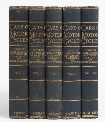 CARS AND MOTORCYCLES: 'Cars & Motorcycles' by Lord Montagu & Marcus W. Bourdon, three volume hardcover book set published 1928