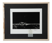 B.R.M: A print featuring a b/w photograph of c1962 Graham Hill driving B.R.M at French Grand Prix, signed by the photographer, image 19cm high, 31cm wide [Location: Melbourne]