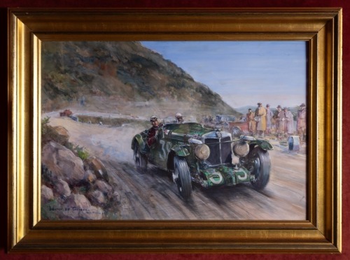 BRYAN DE GRINEAU: 'Mille Miglia 1933' oil on board, signed, depicting the MG K3 Magnette #39 of George Eyston and Count Giovanni Lurani [Location: Perth]