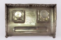 EARL HOWE: A fine antique Edwardian Sterling Silver gentleman's desk stand with ink well [Location: Perth] - 2
