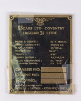 JAGUAR: An SS Jaguar unnumbered ID plate [Location: Perth]