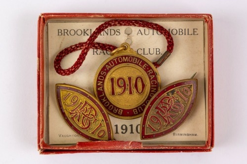 BROOKLANDS: A set of three 1910 Brooklands BARC lapel badges [Location: Perth]