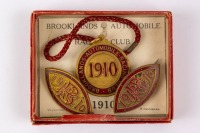 BROOKLANDS: A set of three 1910 Brooklands BARC membership lapel badges and medallion, No. 1263 [Location: Perth]