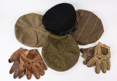 CLOTHING: Four items of headwear including baker-boy/beret style hats along with two pairs of leather gloves [Location: Perth]