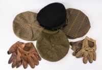 CLOTHING: Four items of headwear including baker-boy/beret style hats along with two pairs of leather gloves [Location: Perth] Sizing Added