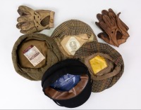 CLOTHING: Four items of headwear including baker-boy/beret style hats along with two pairs of leather gloves [Location: Perth] Sizing Added - 2