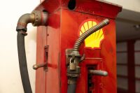 SHELL: A large 6-gallon 1920s/1930s gravity feed petrol bowser with glass bowl [Location: City Beach - Perth] - 6