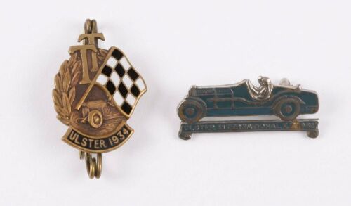 ULSTER T.T: Two 1930s Ulster T.T Ireland lapel badges, one being 1932, the other 1934 [Location: Perth]