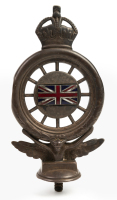 RAC: A c1900s RAC (UK) brass members badge with enamel Union Jack to reverse, stamped 'B1631', crown finial, winged motif, 19cm high [Location: Melbourne]