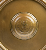 HEADLIGHTS: A pair of c1900s Hermann Riemann brass headlights, lined lens 16.5cm wide, overall height 29cm [Location: Melbourne] - 5
