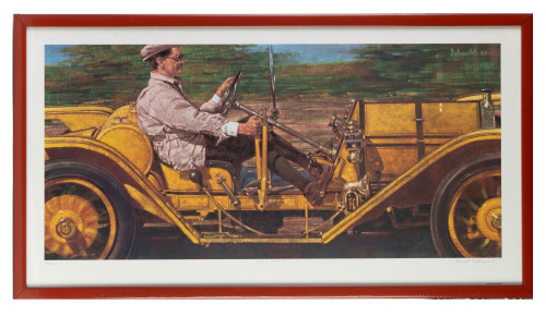 BRAD SCHMEHL: A print 'Man and Machine' by artist Brad Schmehl, limited edition (46/900), signed by the artist in pencil, dated 1989, image 42cm high, 80cm wide
