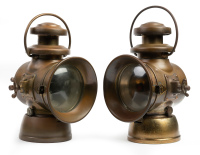 LUCAS: Two Lucas 'King of the Road' No.742 brass headlamps, convex lens width 12cm, height 34cm [Location: Melbourne]