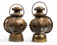 LUCAS: Two Lucas 'King of the Road' No.742 brass headlamps, convex lens width 12cm, height 34cm [Location: Melbourne] - 2