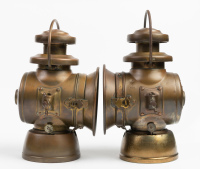 LUCAS: Two Lucas 'King of the Road' No.742 brass headlamps, convex lens width 12cm, height 34cm [Location: Melbourne] - 3