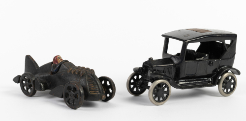 MODELS: Two cast iron model cars, both 15cm long, date of manufacture unknown