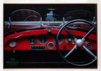 CLOCK: A large Bentley themed clock, features photograph of Bentley 4 1/2 Litre Tourer dash layout with clock mechanism behind face of dash clock, 42cm high, 60cm [Location: Melbourne]