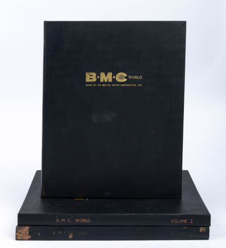 BMC WORLD: Three hardcover books containing rare bound 'BMC World' periodical published by the British Motor Corporation, dates start at September 1961 and finish at August 1964