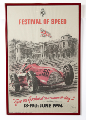 GOODWOOD: A promotional poster for the June 1994 Goodwood Festival of Speed, signed by original artist Peter Hearsey, limited edition (695/1500), 76cm high, 50cm wide