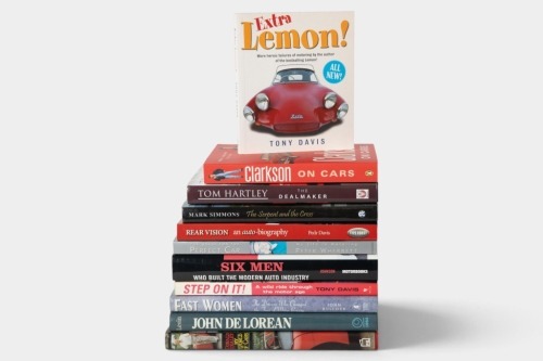 AUTO IDENTITIES & WRITERS: Eleven mostly hardcover novel size books relating to automotive identities & writers [Location: Melbourne]