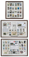 BRITISH: Three framed & glazed British make stamp & envelope sets, largest 46cm high, 73cm wide [Location: Melbourne]