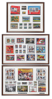 MOTORSPORT: Three framed & glazed motorsport stamp set collections, largest 47cm high, 72cm wide [Location: Melbourne]