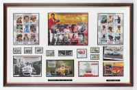 MOTORSPORT: Three framed & glazed motorsport stamp set collections, largest 47cm high, 72cm wide [Location: Melbourne] - 4