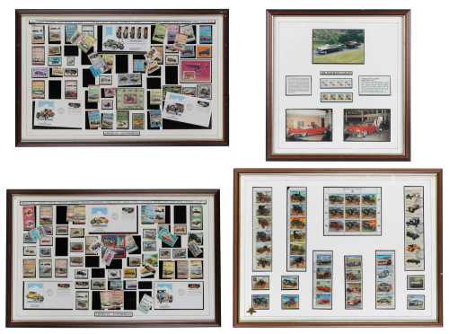 AMERICAS: Four framed & glazed stamp set collections featuring cars from the Americas