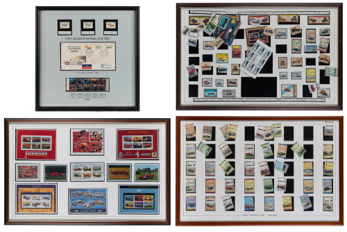 STAMP SETS: Four automotive framed & glazed stamp set collections