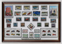 STAMP SETS: Four framed & glazed car stamp sets collections from all parts of the world, largest 47cm high, 73cm wide [Location: Melbourne] - 4