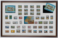 STAMP SETS: Four framed & glazed car stamp sets collections from all parts of the world, largest 47cm high, 73cm wide [Location: Melbourne] - 5