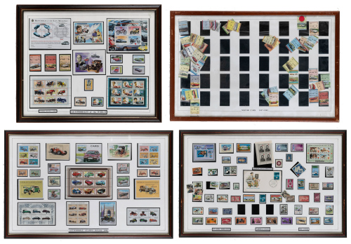 STAMP SETS: Four automotive framed & glazed stamp set collections