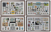 STAMP SETS: Four automotive framed & glazed stamp set collections