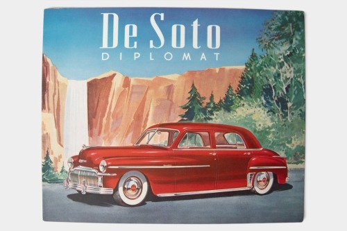 DE SOTO: A rare circa 1940's De Soto Diplomat sales brochure, a 6 page fold out style brochure, covering the all body styles of the Diplomat