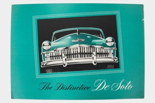 DE SOTO: A rare circa 1940's De Soto sales brochure, an 8 page fold out style brochure, titled "The Distinctive De Soto"