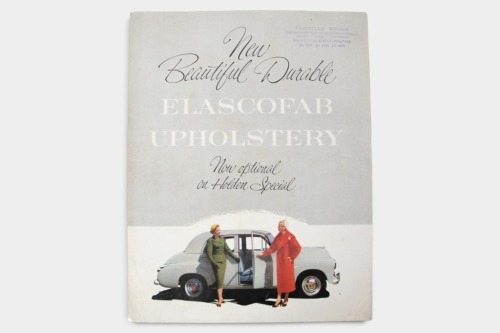 HOLDEN: A very rare FJ Holden elascofab upholstery sales brochure, 4 pages, has Campbells Motors stamp on cover
