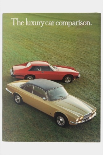 JAGUAR: An interesting circa late 1970's Jaguar luxury car comparison sales brochure, highlighting the specifications advantages between the Jaguar and Mercedes Benz, a 36 page full brochure