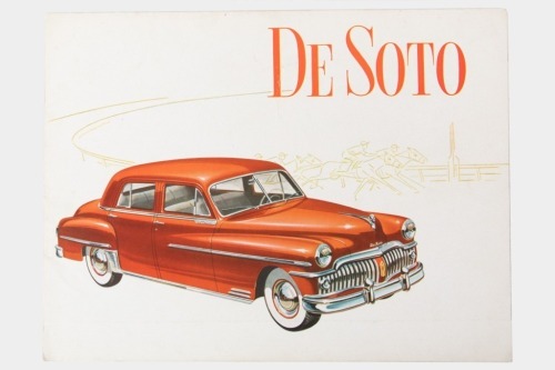 DE SOTO: A rare circa 1940's De Soto sales brochure, an 8 page fold out style brochure, covering the custom and deluxe models