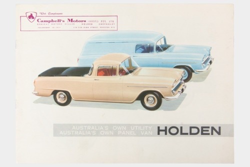 HOLDEN: A Holden FB utility and panel van sales brochure, 8 pages, has the Campbells Motors logo printed on front cover, printed 1/60, 100% original