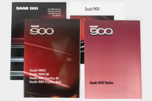 SAAB: A collection of SAAB 900 sales brochures, featuring 900 cabriolet, 900 turbo, 900 turbo 16S plus more
