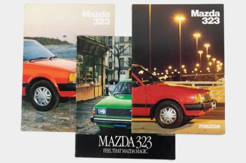 MAZDA 323: A trio of Mazda 323 sales brochures, including hatchback and saloons