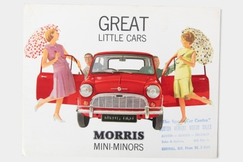 MINI: A BMC Morris Mini Minor sales brochure, a fold out style brochure titled Great little cars