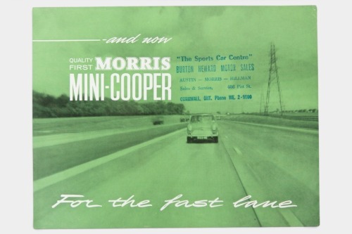 MORRIS: A Morris Mini-Cooper sales brochure, a 4 page brochure, twin carburetters, disc brakes, 998 cc engine