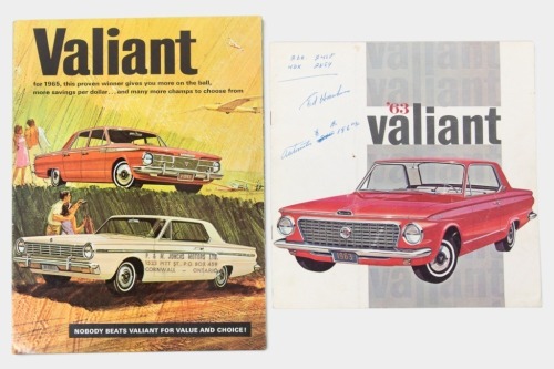 VALIANT: A pair of American Valiant sales brochures, an 11 page 1963 full range brochure, also a 16 page 1965 full range brochure