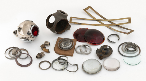 CAV: A CAV divers helmet tail lamp and associated parts for a second lamp needing restoration [Location: Melbourne]