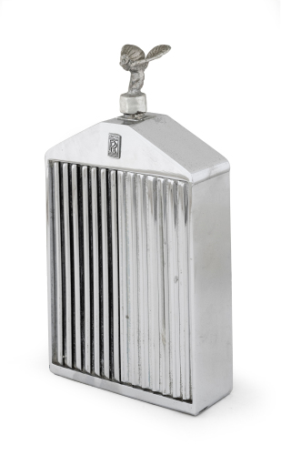 DECANTER: A Rolls-Royce stylized radiator & flying lady mascot decanter made by Ruddspeed, 24cm high overall [Location: Melbourne]
