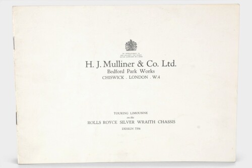 SILVER WRAITH: A Rolls Royce Silver Wraith Chassis 7356 H.J Mulliner & Co Ltd Motor brochure, four pages [Location: Melbourne]