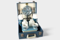 PICNIC CASE: A post-war Brexton (UK) two person picnic case, contains Royal Tudor china plates [Location: Melbourne]