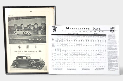 ROLLS-ROYCE: A framed & glazed advertisement for Hooper & Co. Coachbuilder featuring 1935 Rolls-Royce cars, 41cm high, 31cm wide overall [Location: Melbourne]