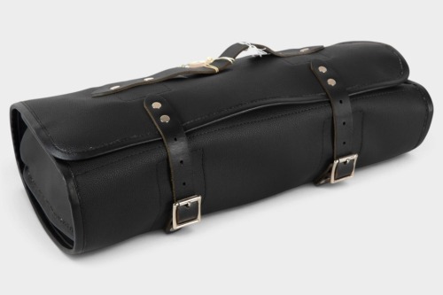 TOOL ROLL: A high-quality leather tool roll, made in Sheffield, England. Once extended, measures 90cm high, 50cm wide. [Location: Melbourne]